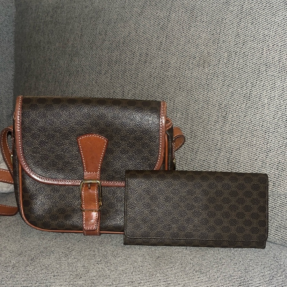 Céline BUNDLE!!🤎Brown Coated Canvas Macadam Bag & Wallet BUNDLE🤎🤎Authentic